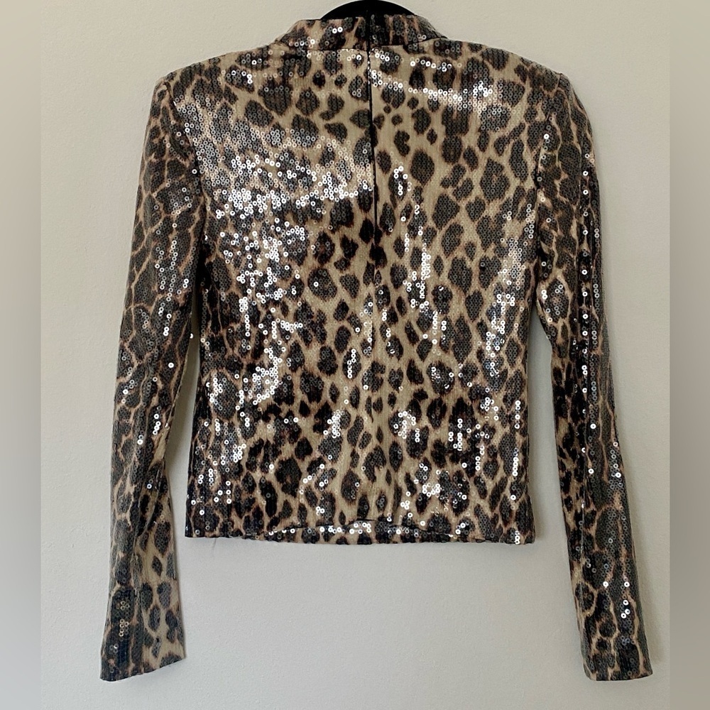 A.L.C. Marshall Sequin Leopard Print Long Sleeve Top Cropped Y2K Glam - Picture 3 of 8